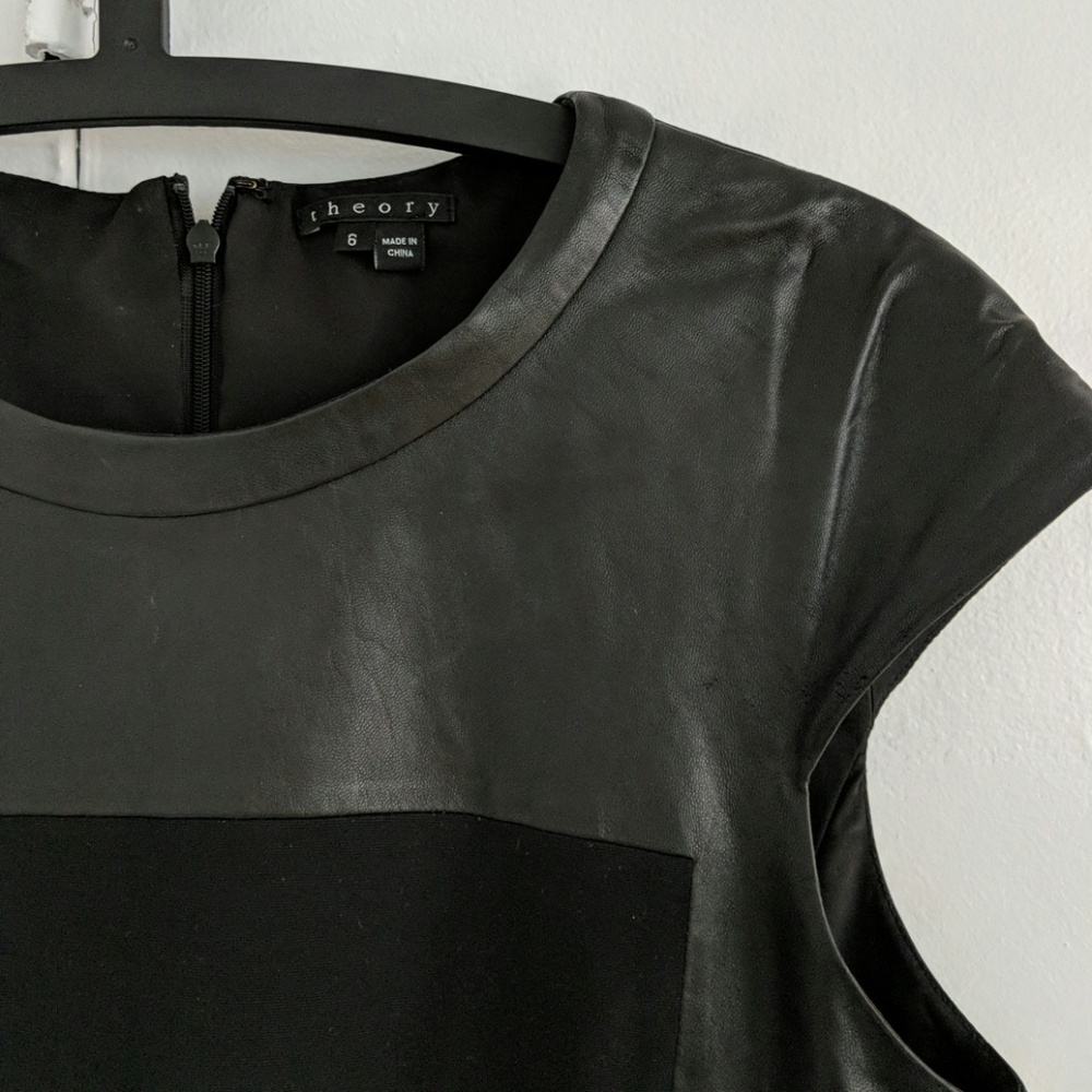 Theory leather ponte sheath dress 6 cap sleeve LBD